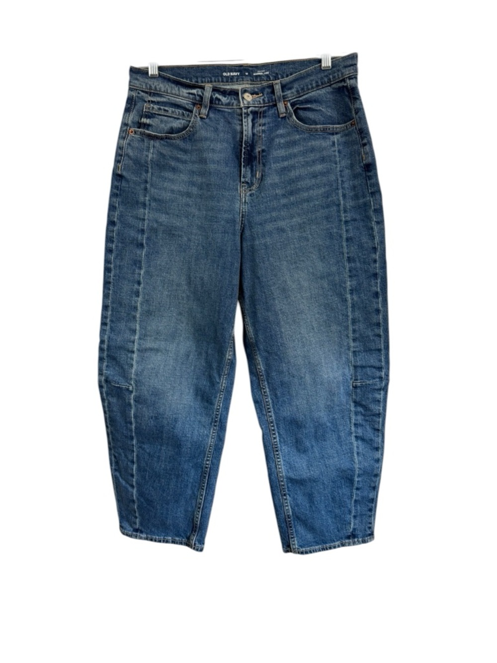Old Navy High Rise Barrel Leg Jeans Womens Size 12 Med Wash Stretch - Picture 2 of 13